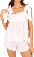 Womens Cotton Summer 2-Piece Pajama Set - Ruffle Tie Top & Shorts