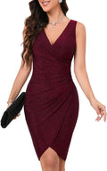 Women's V Neck Sleeveless Ruched Dress by IHOT for Stunning Looks