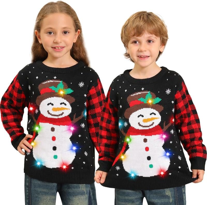 Light Up Funny Christmas Sweater for Kids 4-13T, Reindeer Design