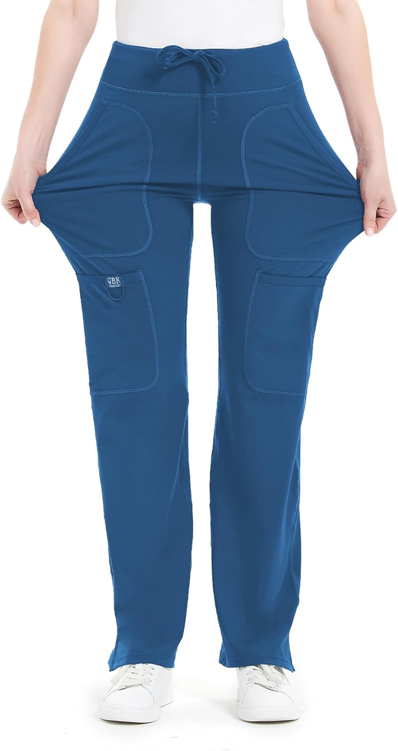 QBK Yoga Scrub Pants for Women - Comfortable Mid Rise Cargo Style