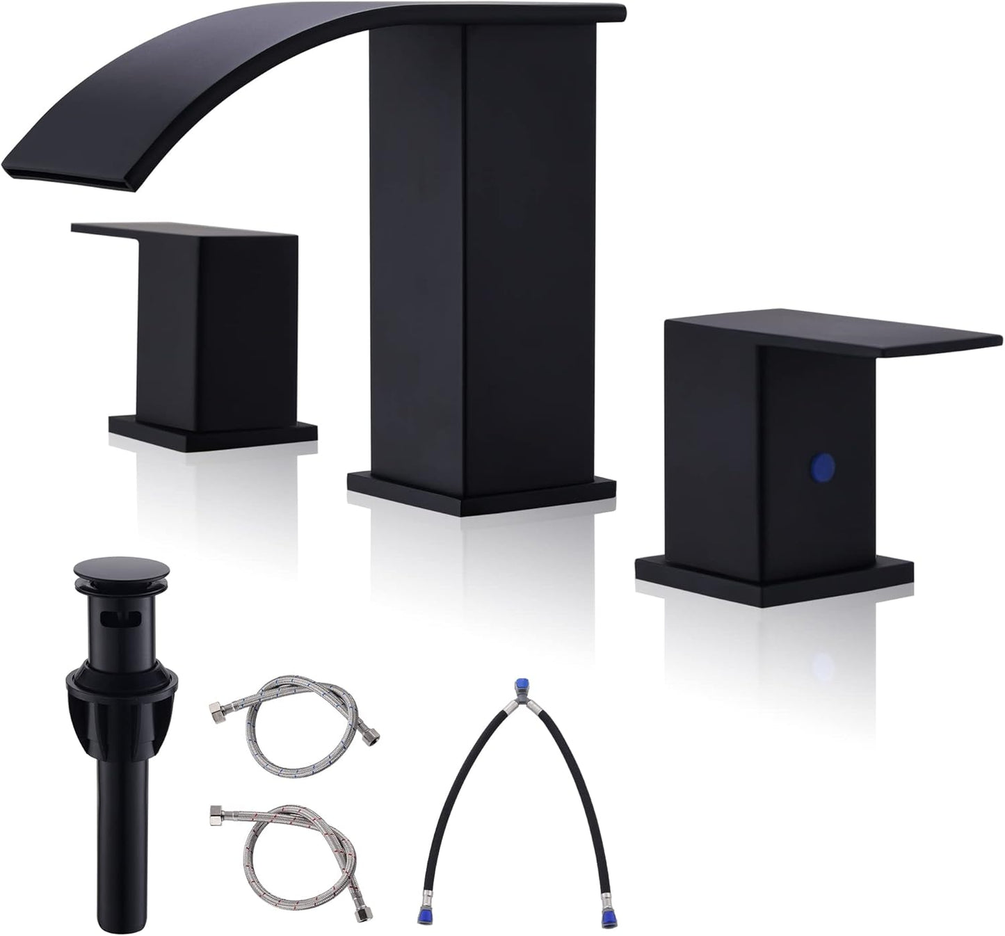 Black Waterfall Bathroom Faucet with Two Handles for Modern Sinks