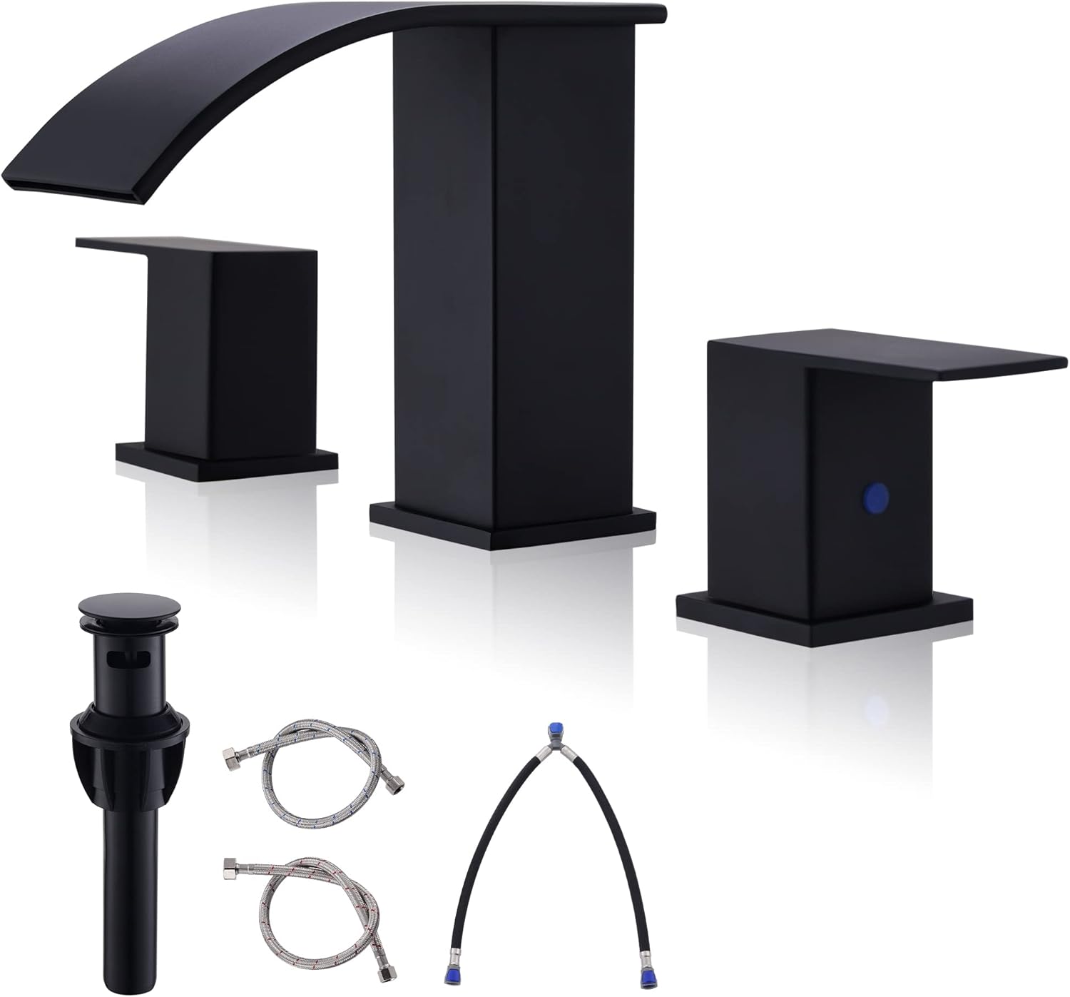 Black Waterfall Bathroom Faucet with Two Handles for Modern Sinks