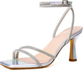 Mostrin Womens Strappy Heels - Elegant Silver Rhinestone Stilettos