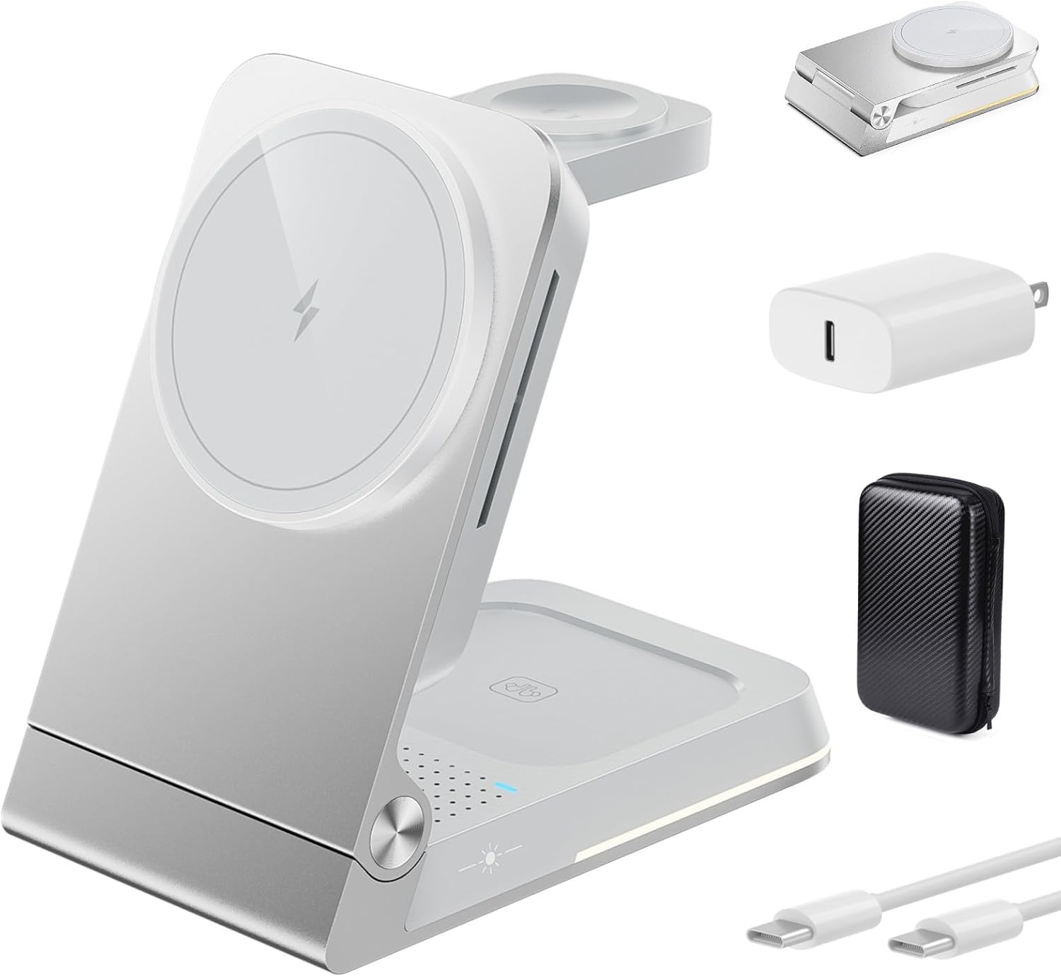Foldable Wireless Charger 3 in 1 for Apple Devices with Light