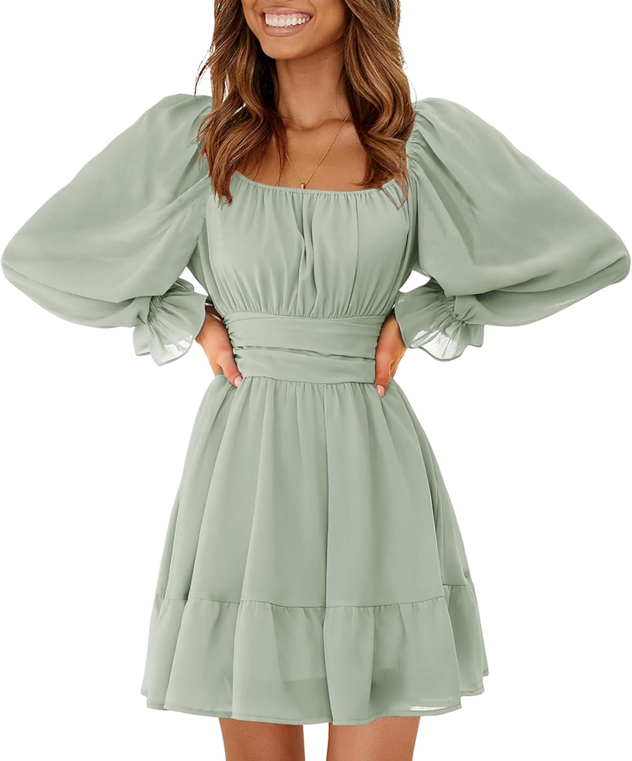 EXLURA Women's Casual Long Lantern Sleeve Mini Dress Review