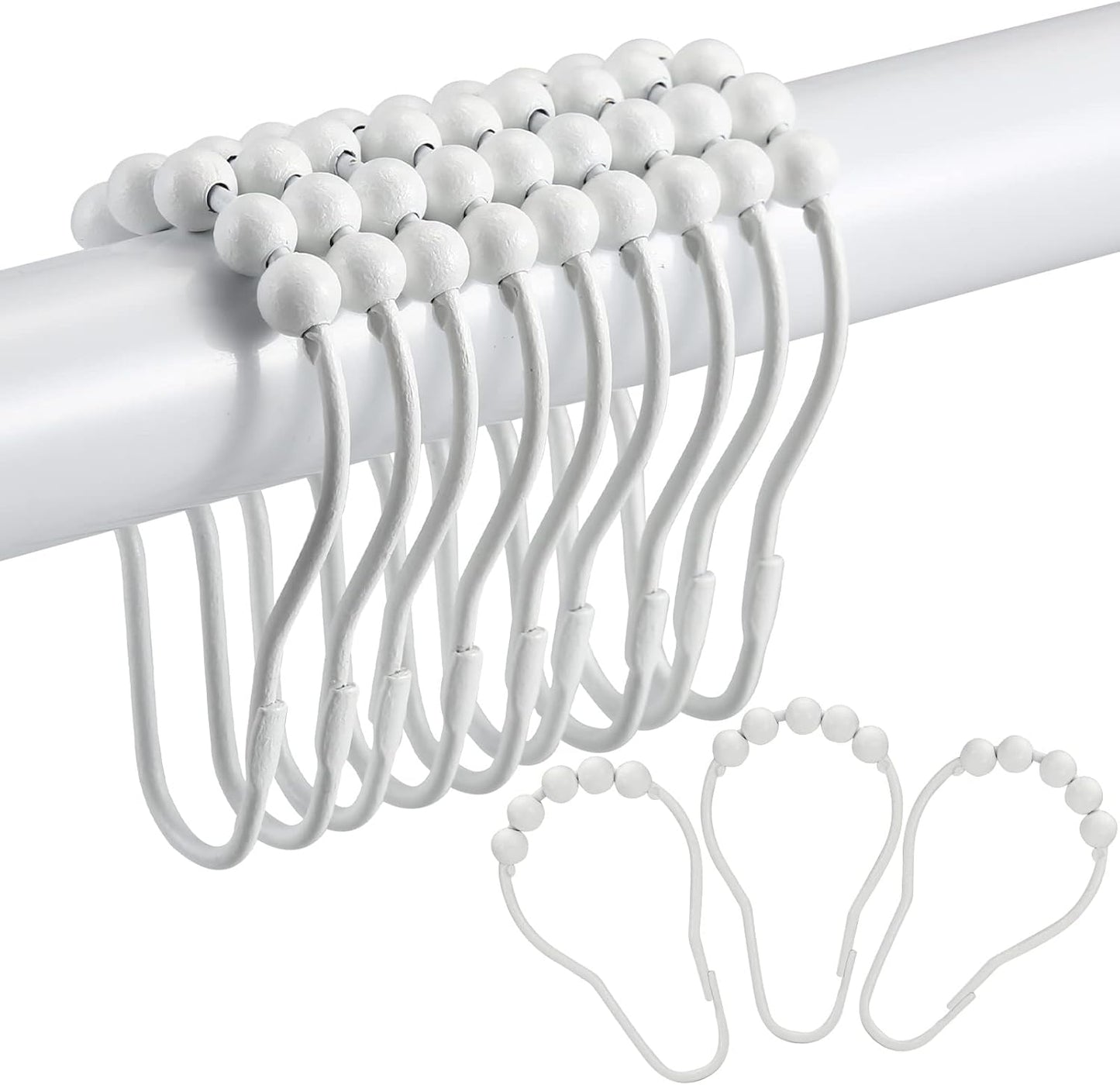 Rustproof Roller Gliding Shower Hooks - Set of 12