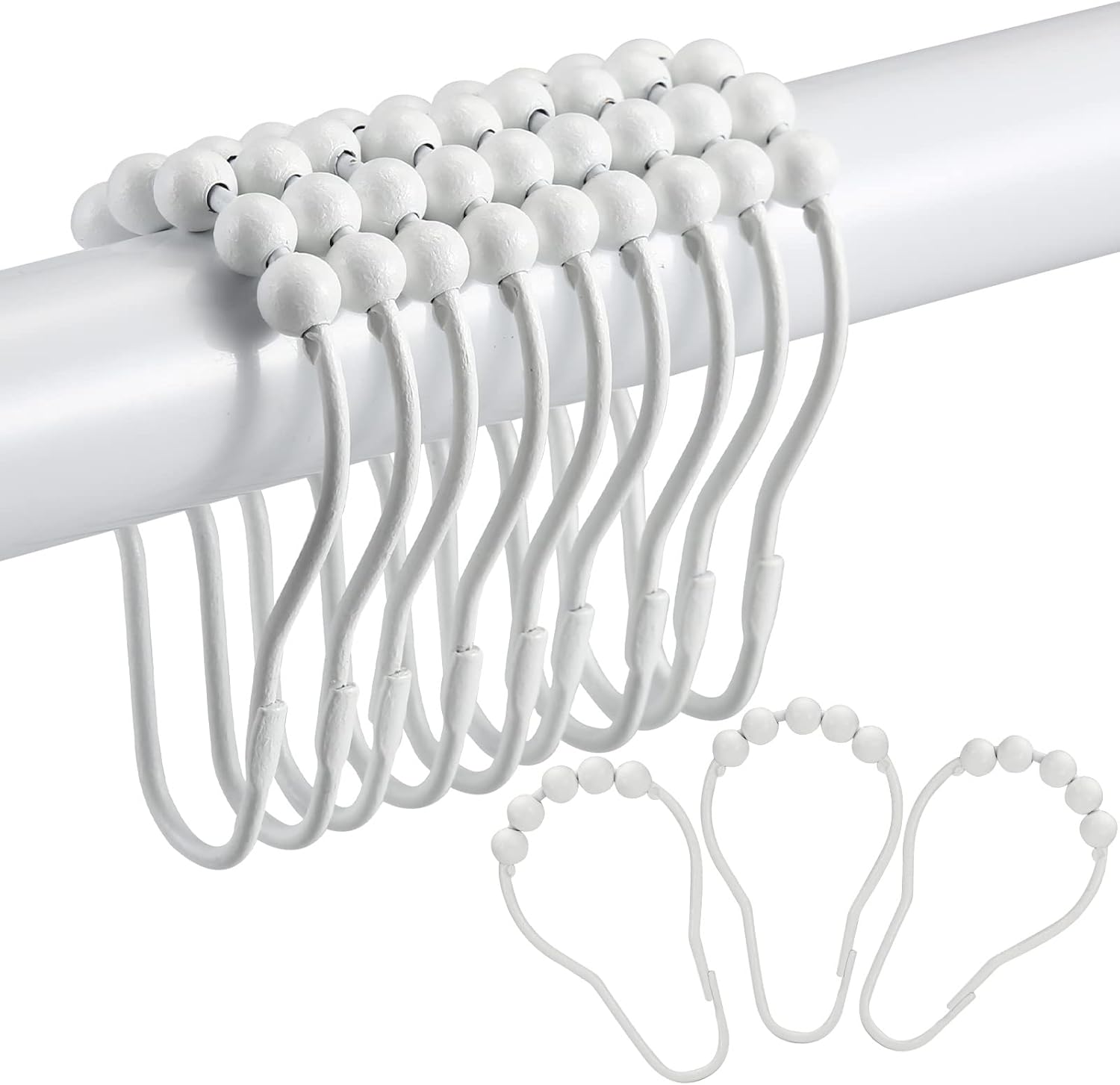 Rustproof Roller Gliding Shower Hooks - Set of 12