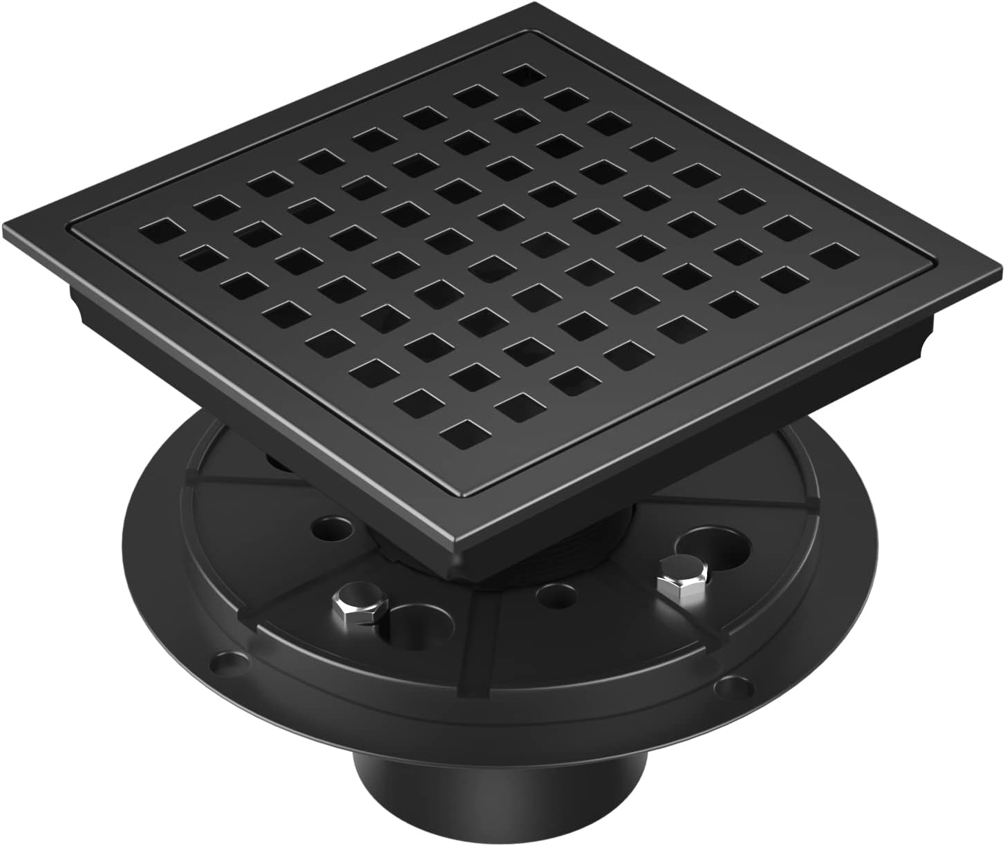 EXF Square Shower Drain 6 Inch Matte Black for Modern Bathrooms