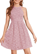 Girls Halter Neck Floral Lace A-line Party Dress - Elegant Look