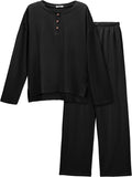 Womens Ribbed Knit Lounge Set Long Sleeve Top and Pants - Cozy Fit