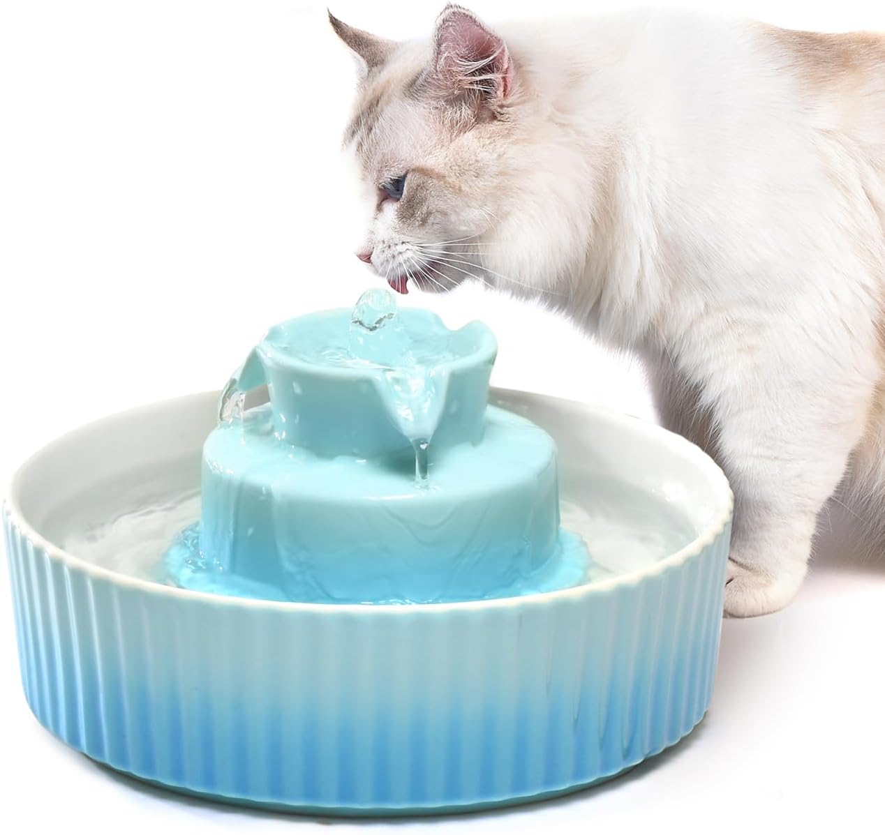 Ceramic Cat Water Fountain with Replacement Filters for Pets