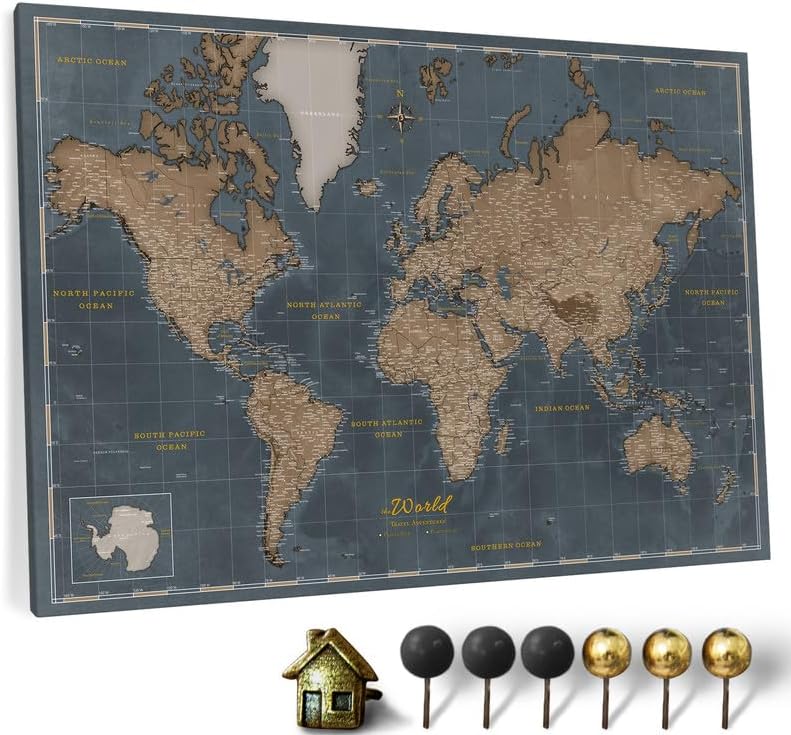 Canvas World Map Cork Pin Board for Stylish Home Decoration