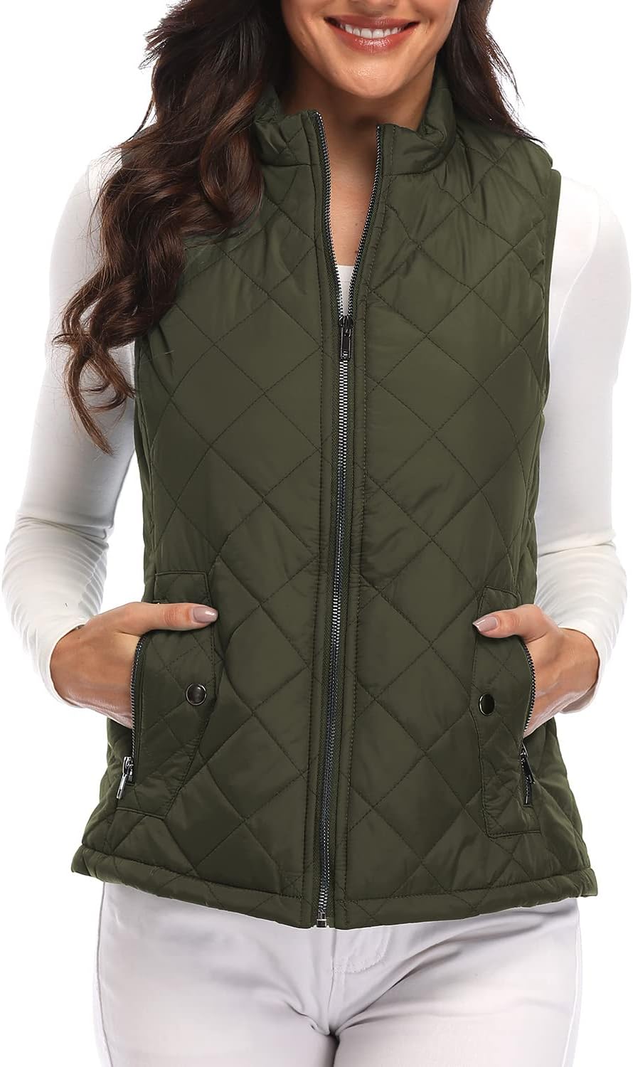 Quilted Lightweight Women's Vest with Zip Pockets for Comfort