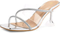 mysoft Women's Clear Heeled Sandals Square Toe Transparent Stiletto is