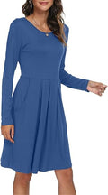 Women's Casual Long Sleeve Flowy Pleated Knee Length Dress
