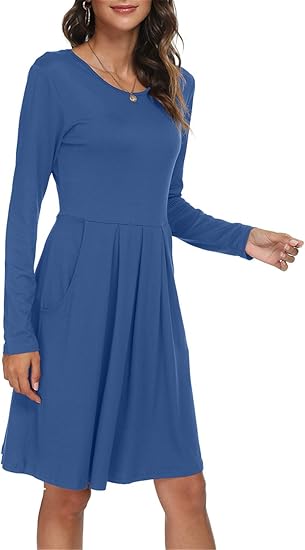 DouBCQ Women's Casual Long Sleeve Flowy Pleated Fall Dresses