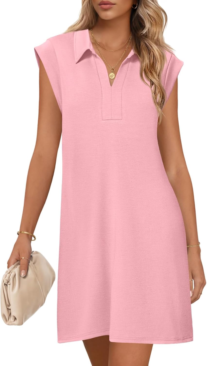 MEROKEETY Women's Casual Collared V Neck Mini Dress for Summer