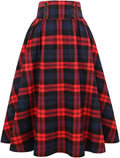 Plaid Skirt High Waist Aline Pleated Midi Skirt (Style HZRN)