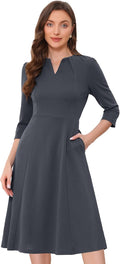 Allegra K Women's 3/4 Sleeve A-Line Midi Dress - Classic Office Staple