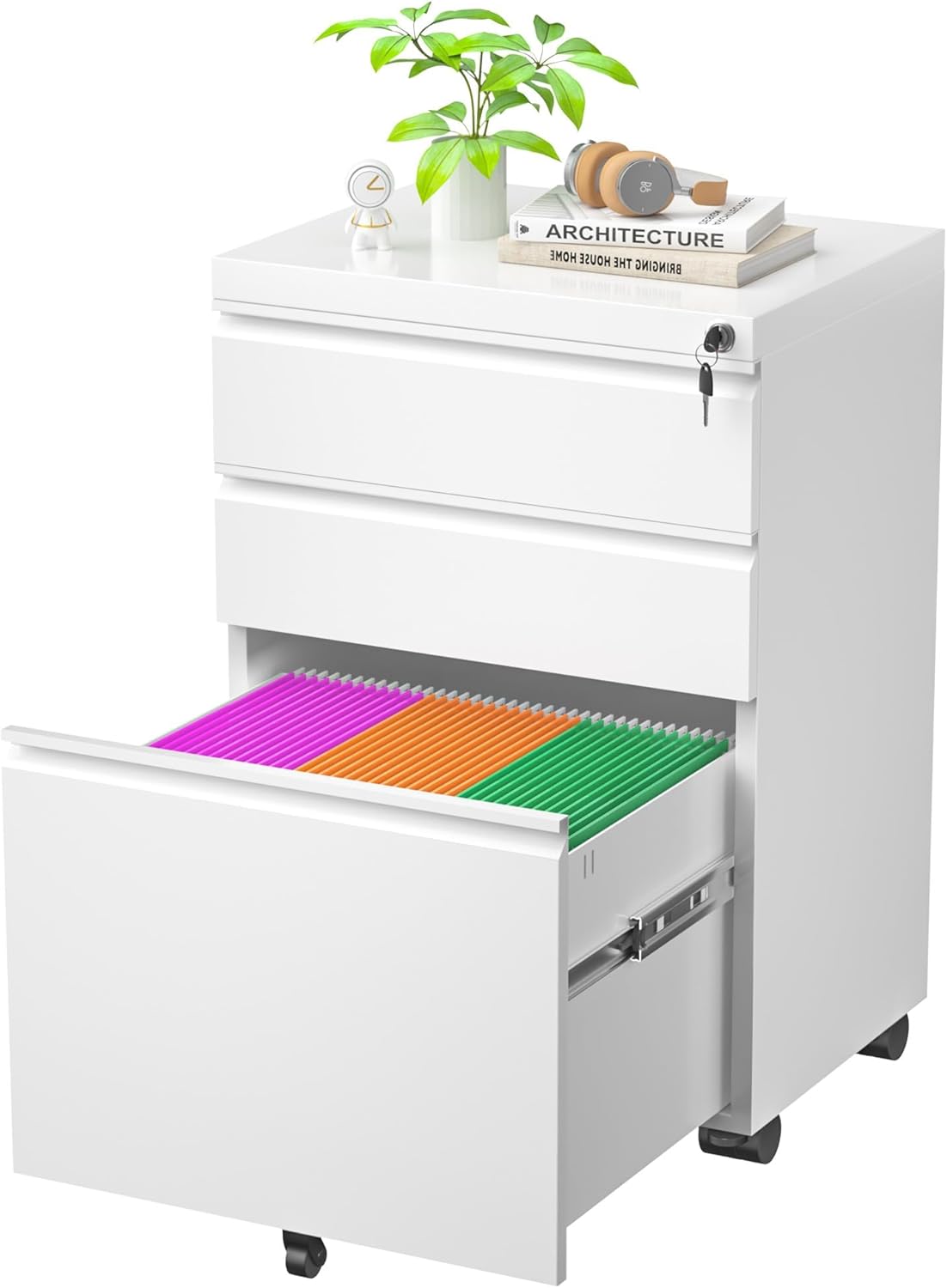 Greenvelly 3-Drawer Mobile File Cabinet with Locking Drawers