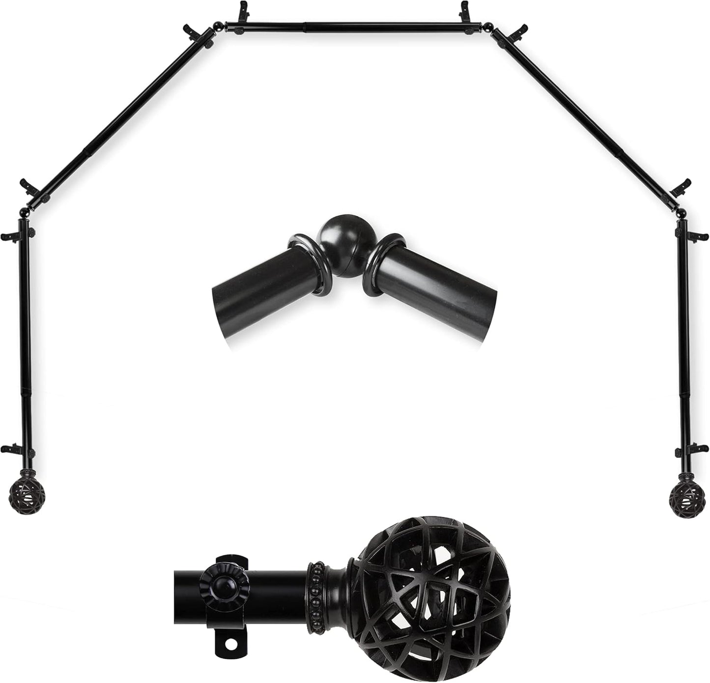 Black Bay Window Curtain Rod - Elegant 5-Sided Design