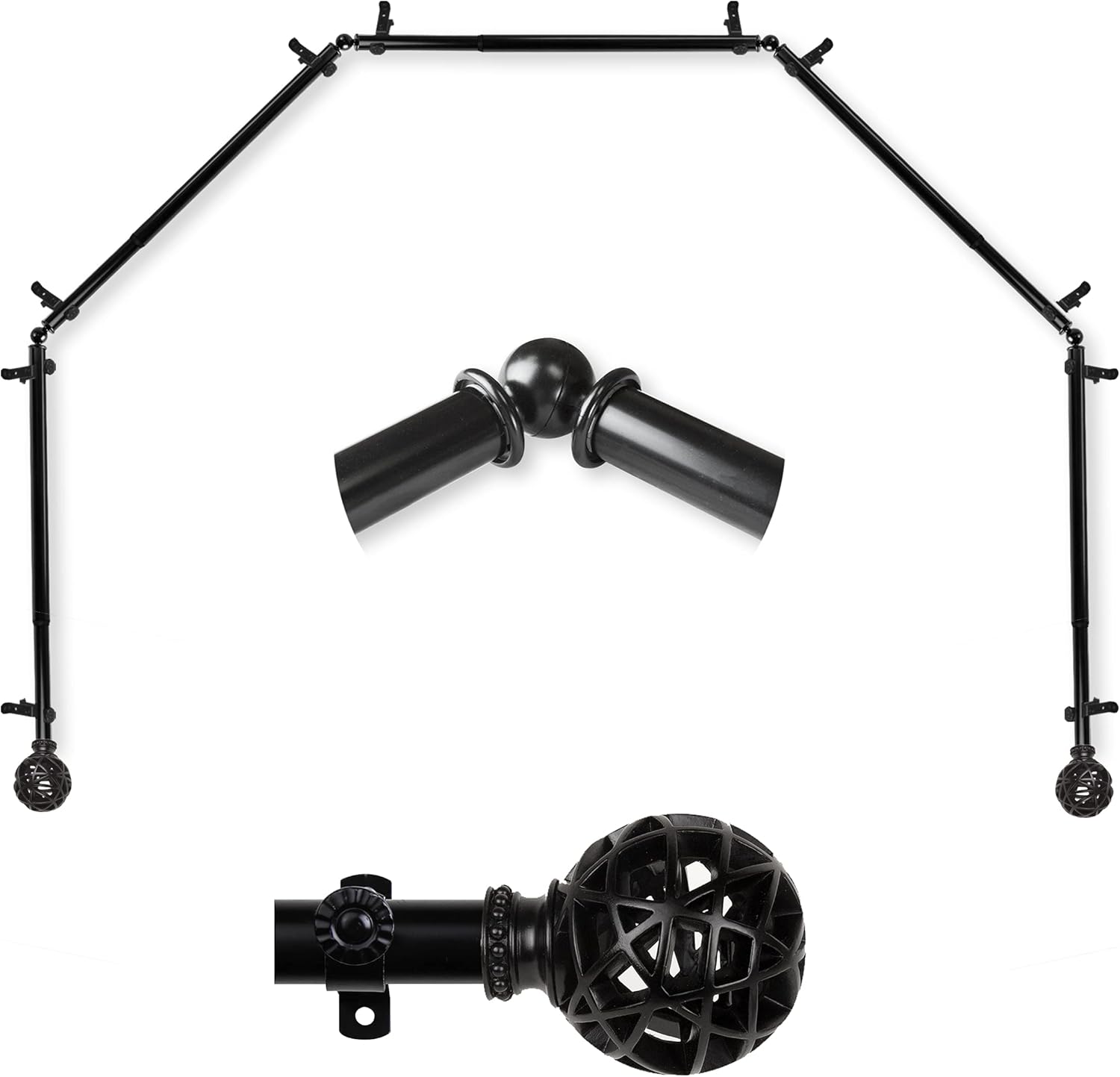 Black Bay Window Curtain Rod - Elegant 5-Sided Design