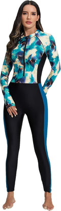Womens Full Body Zip Front Rash Guard One Piece - Built-In Bra