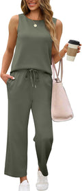 Two Piece Sets for Women Summer Outfits Wide Leg Crop Pants - Beach