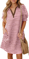 BLENCOT Women's Casual Polo V Neck Striped Midi Dress - Versatile