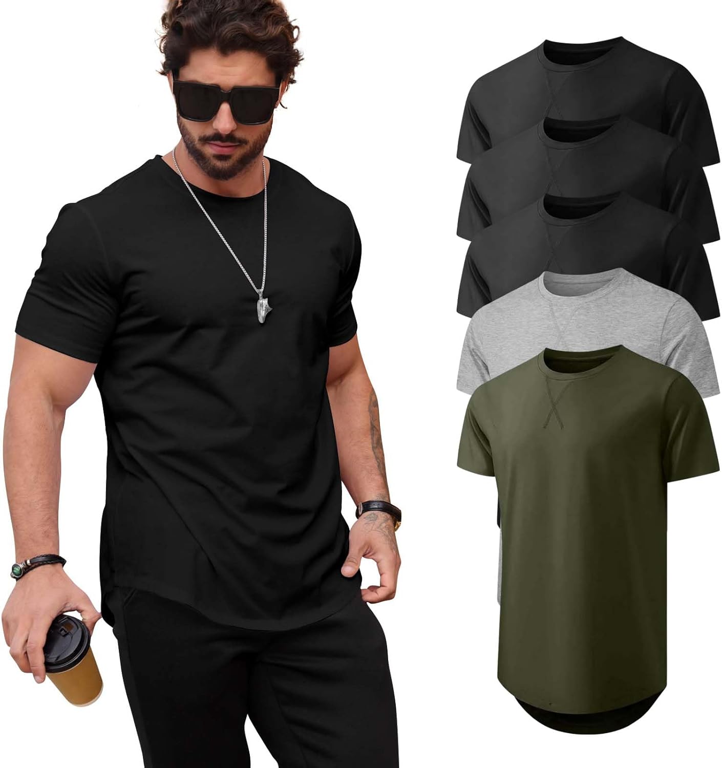 Mens T Shirts Casual Hipster Longline Crewneck Tee Shirts