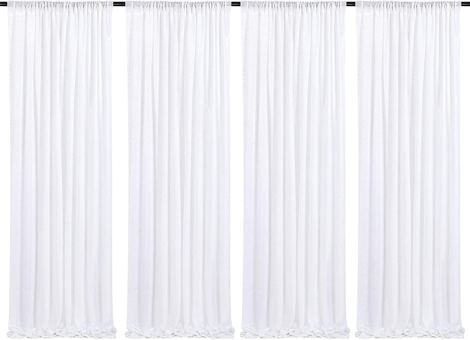 4 Pcs 2ftx8ft White Sequin Backdrop Curtain for Events