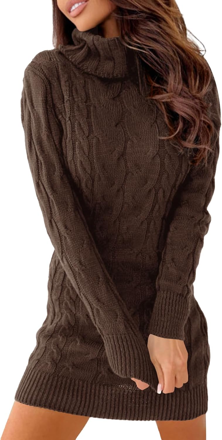 Langwyqu Womens Cable Knit Sweater Dress for Fall Fashion