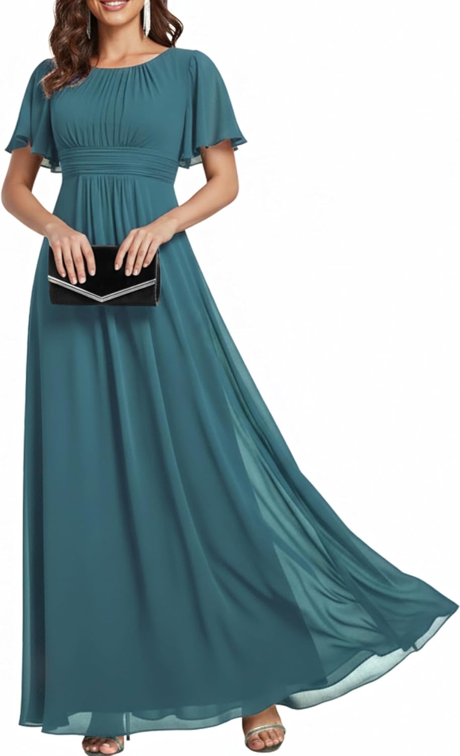 Elegant Round Neck Short Sleeves Chiffon Bridesmaid Dress