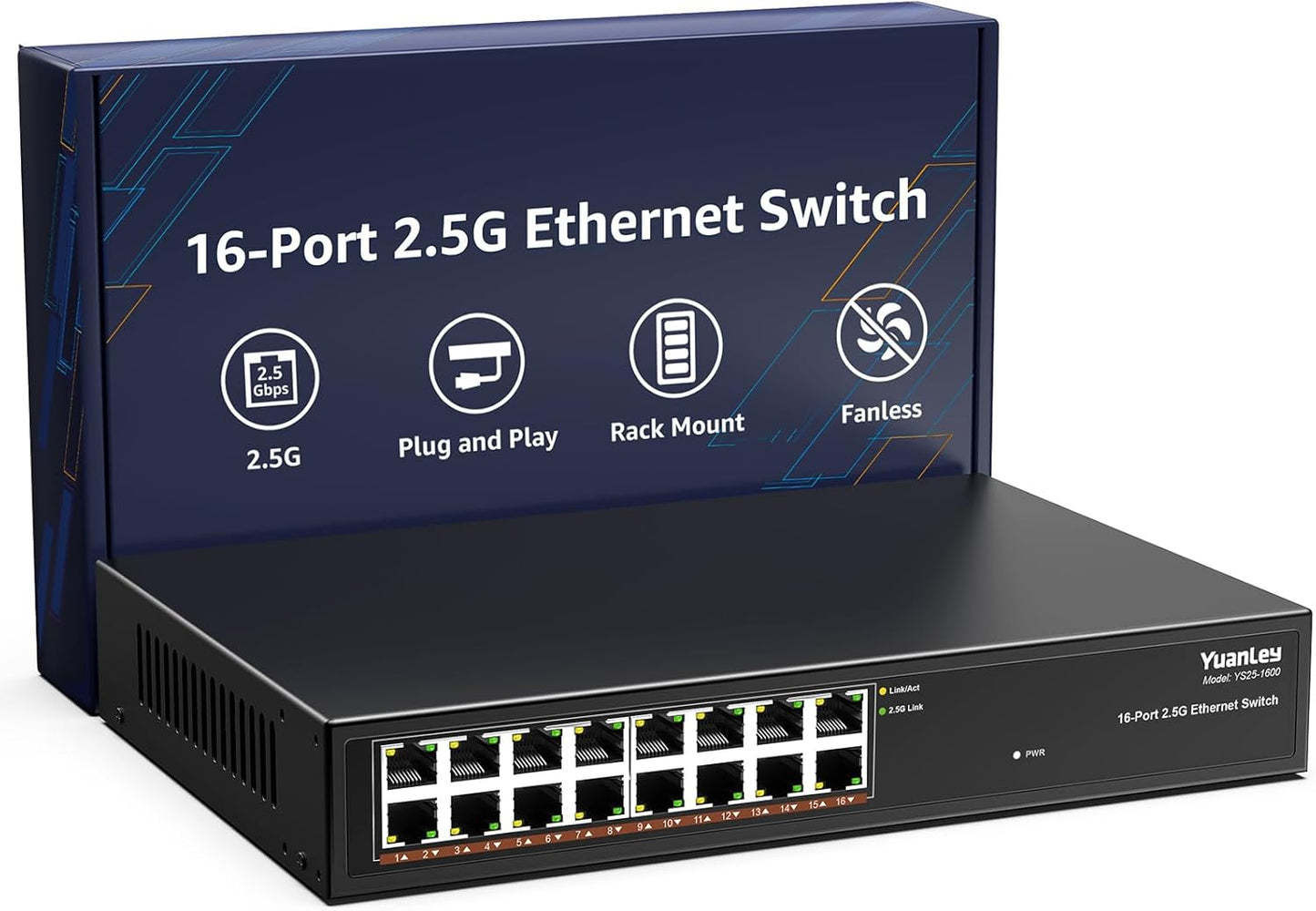 YuanLey 16 Port 2.5GB Unmanaged Ethernet Switch for Fast Networking