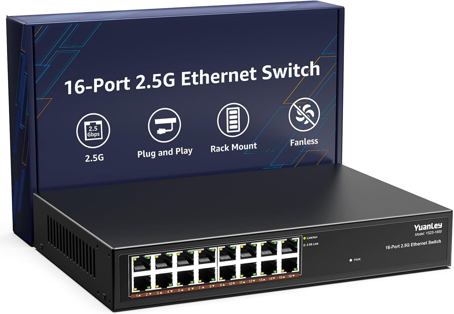 YuanLey 16 Port 2.5GB Unmanaged Ethernet Switch for Fast Networking