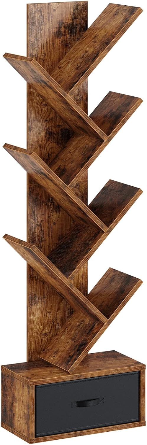Rolanstar 7 Tier Bookshelf with Drawer for Small Spaces