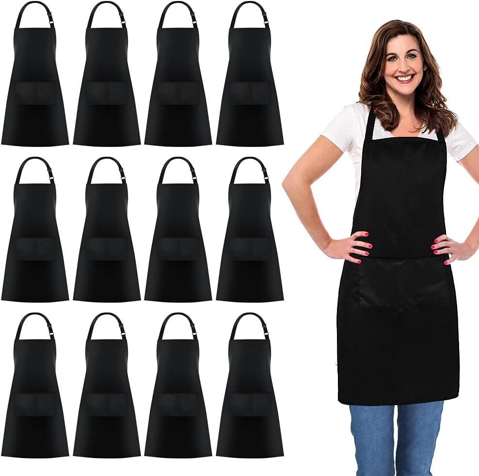 Jubatus 12 Pack Cotton Aprons with Pockets for Cooking and More