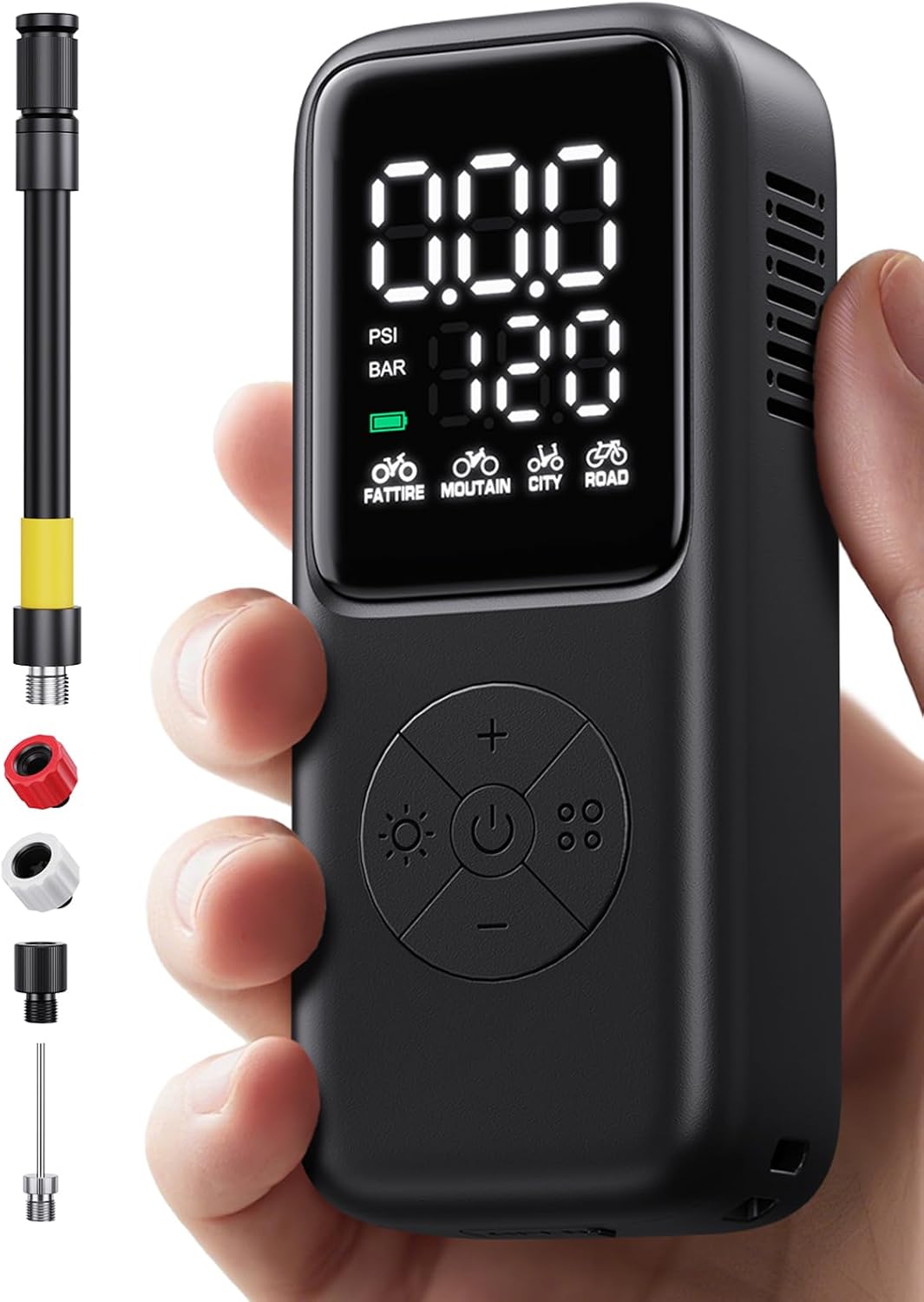 Mini Electric Bike Pump with Gauge for Road and Mountain Bikes
