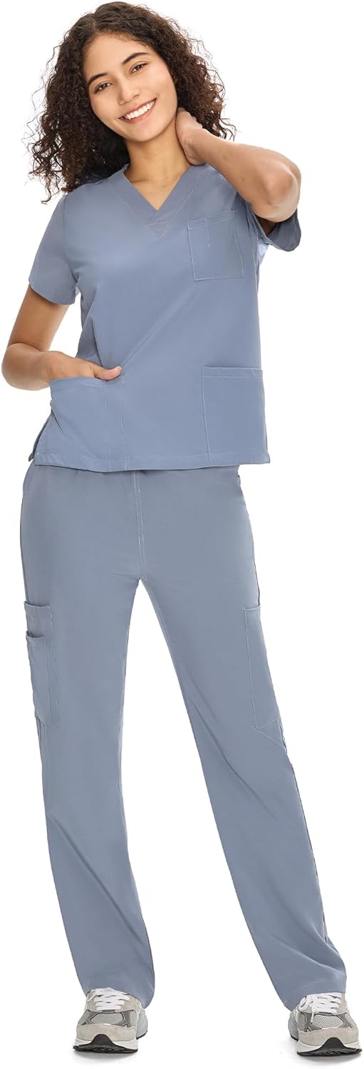 COZYFIT Scrubs for Women - V-Neck Top & Straight Leg Pants Set