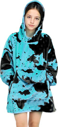 Wearable Blanket Hoodies Kids Teal Blue Oversize Flannel Sweatshirt