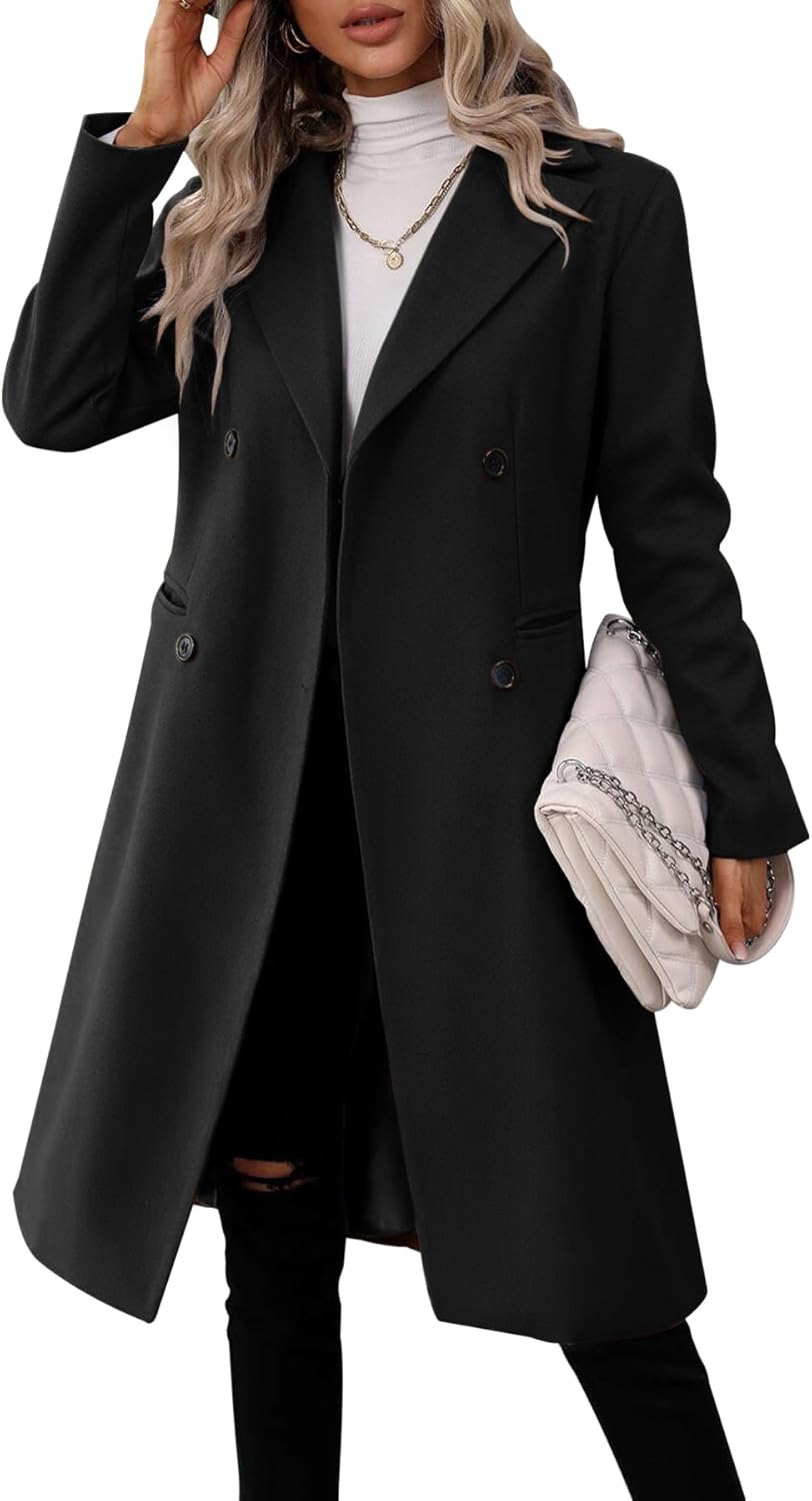 Danedvi Womens Long Double Breasted Coat for Stylish Winter Wear