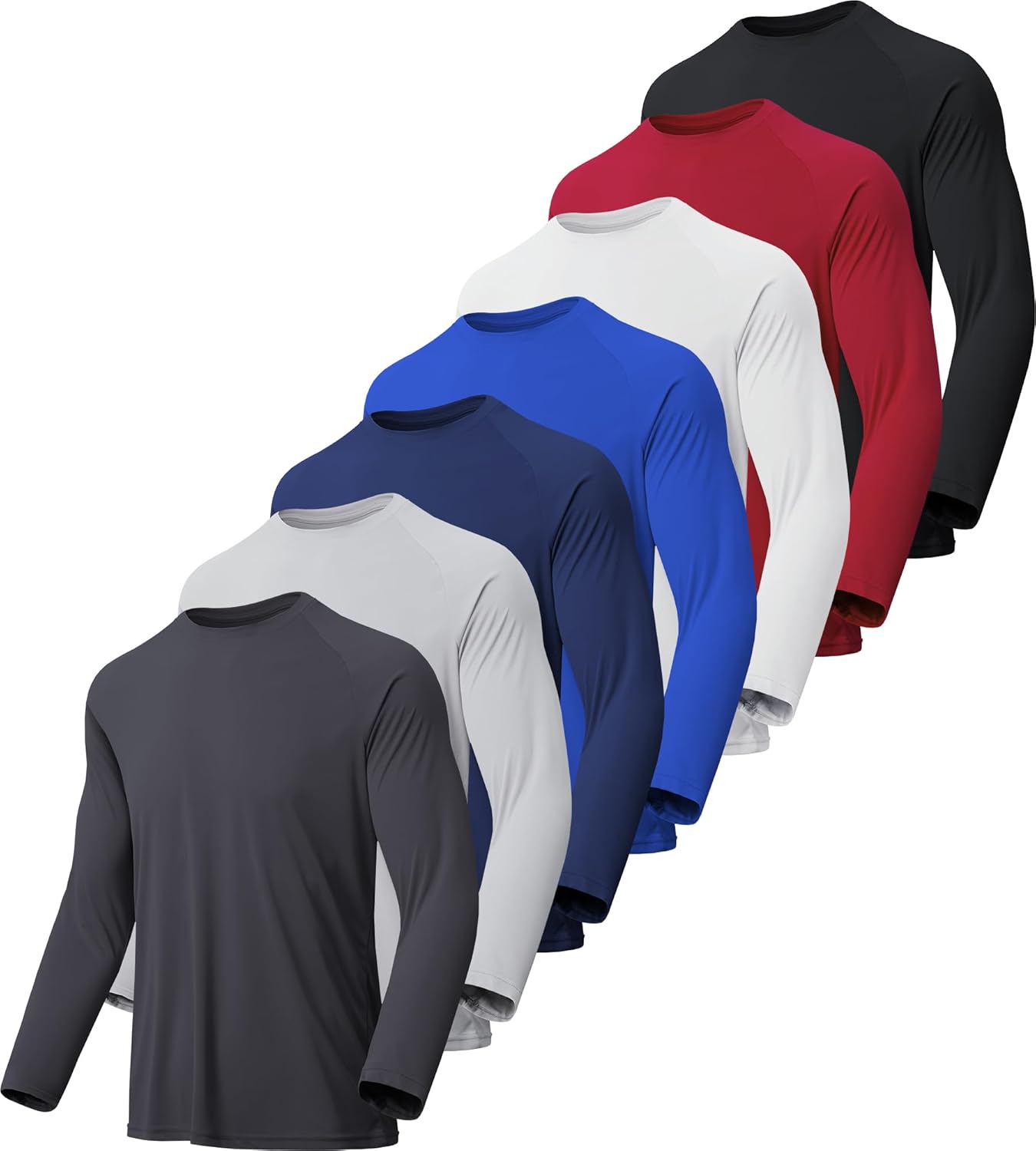 7 Pack Long Sleeve Shirts for Men with UPF 50+ Sun Protection