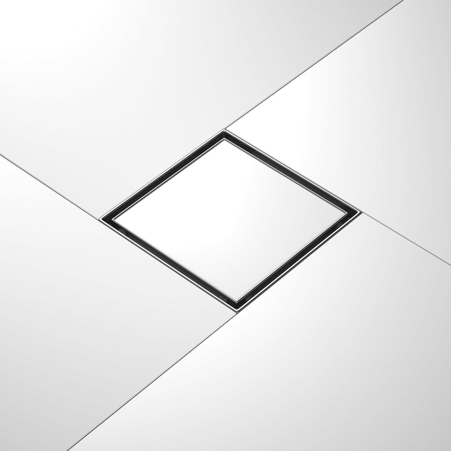 Square Shower Drain 8in, Brushed Stainless Steel with Grate