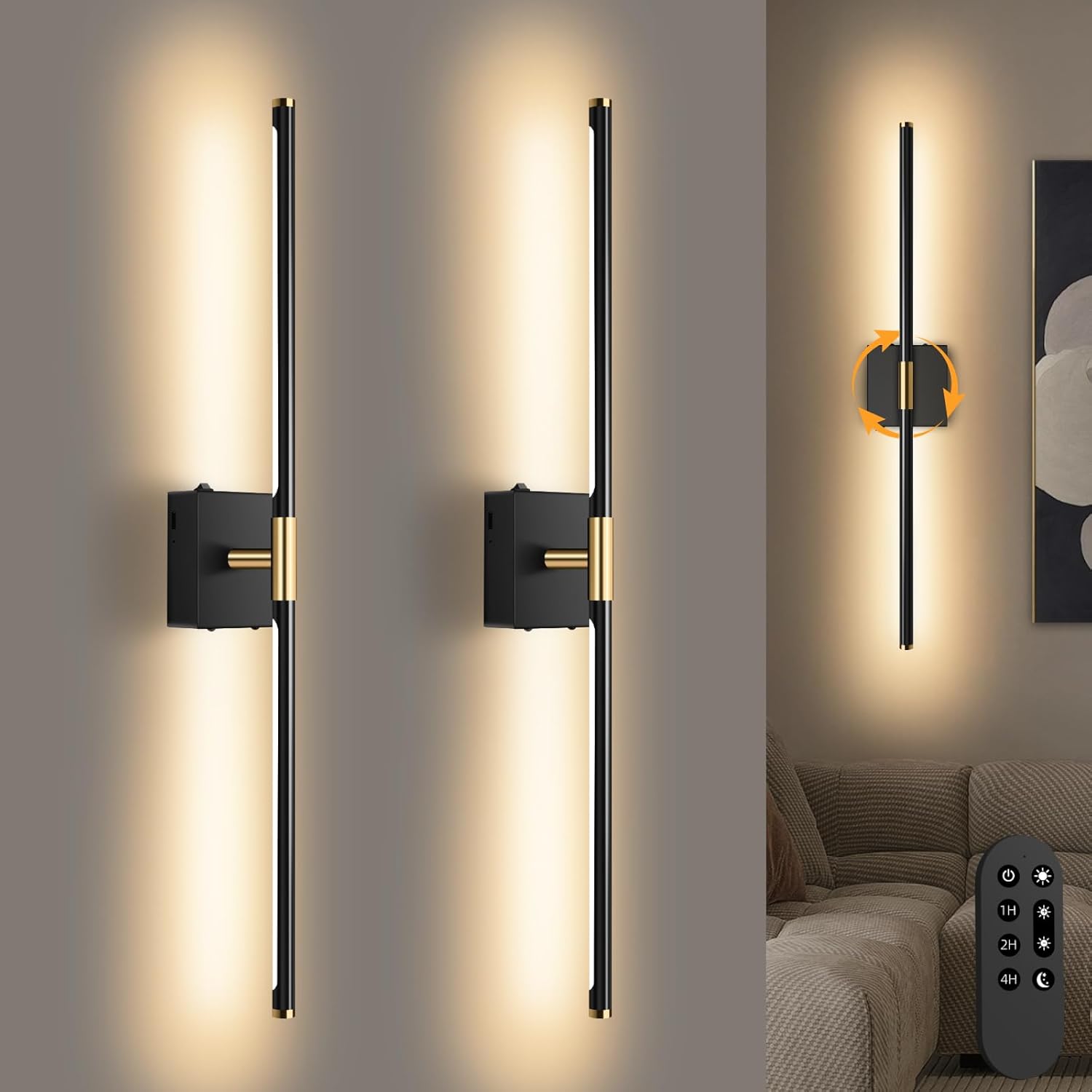 Battery Operated Wall Sconces Set of 2 with Remote Control