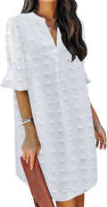 V Neck Ruffle Summer Dress for Women - Lightweight Polyester Casual