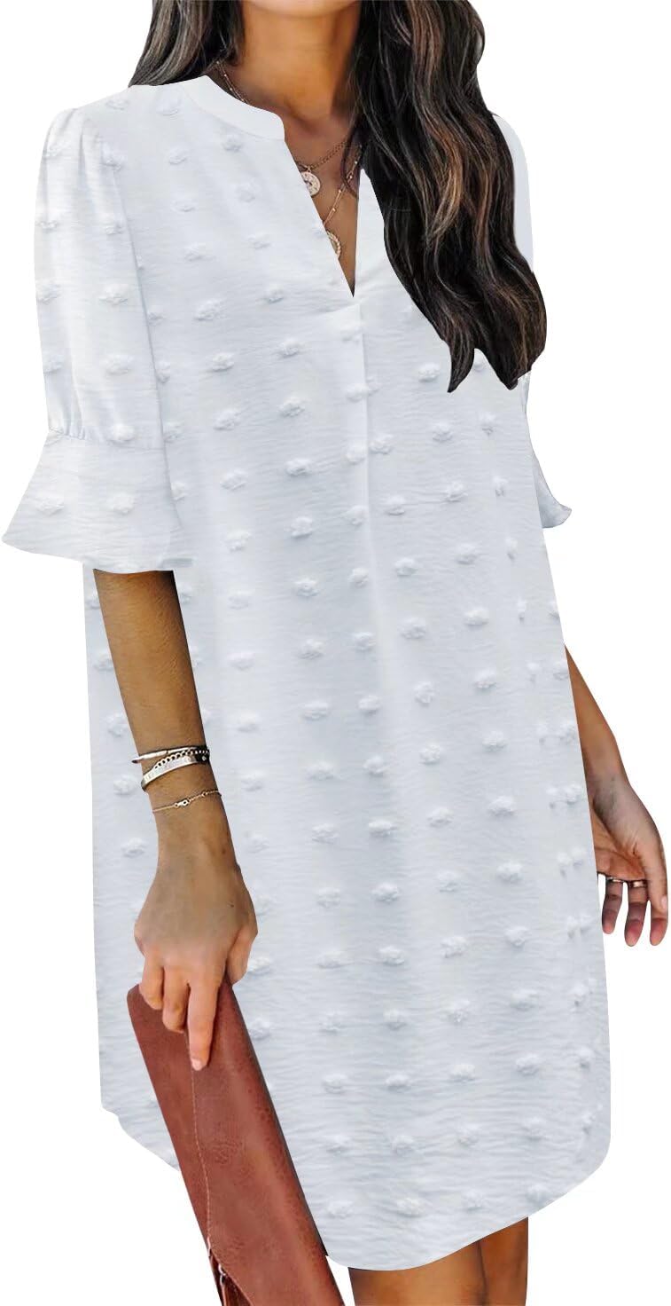 QACOHU Summer Dresses for Women V Neck Ruffle Casual Style