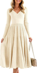 Womens Long Sleeve Midi Sweater Dress Wrap V Neck - Flattering Fit any