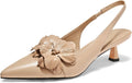 Womens Slingback Kitten Heels Flower Pointed Toe Pumps - Versatile