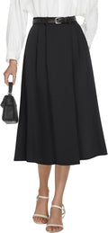 Women's High Waisted Midi Skirt Pleated with Pockets - Workwear