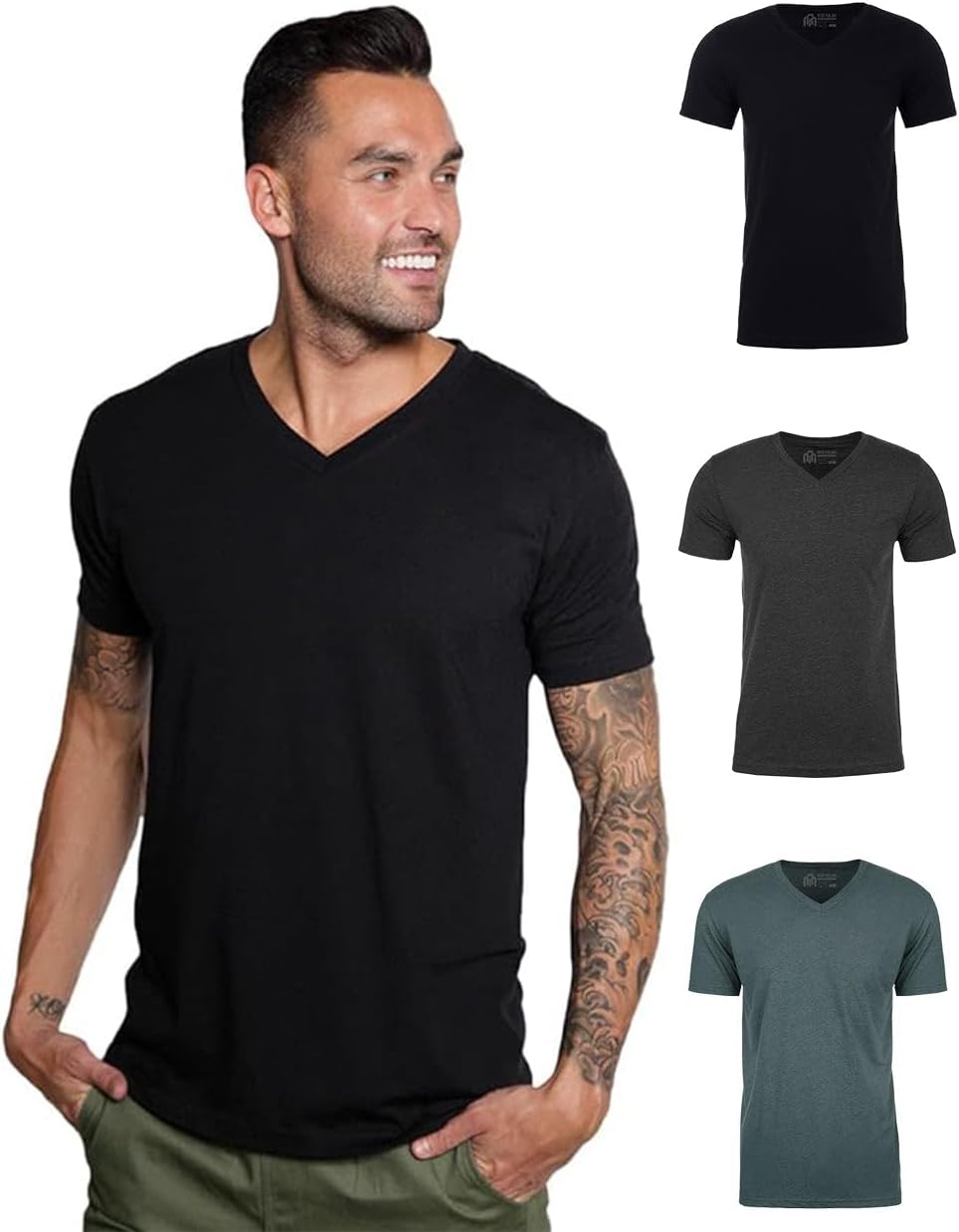INTO THE AM Premium V Neck T Shirts for Men - Modern Fit Tees